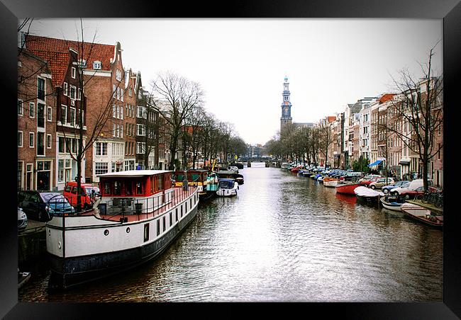 Canal To The Westertoren Framed Print by Tom Satherley