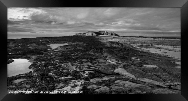 Hilbre on the Rocks Framed Print by Liam Neon