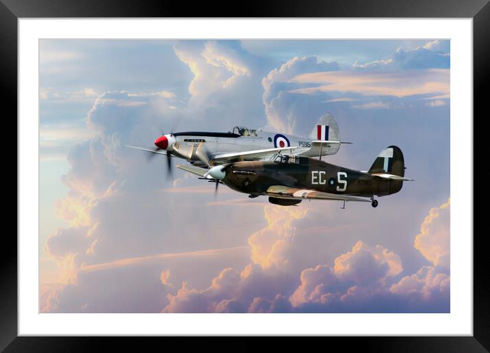 Spitfire and Hurricane Framed Mounted Print by J Biggadike