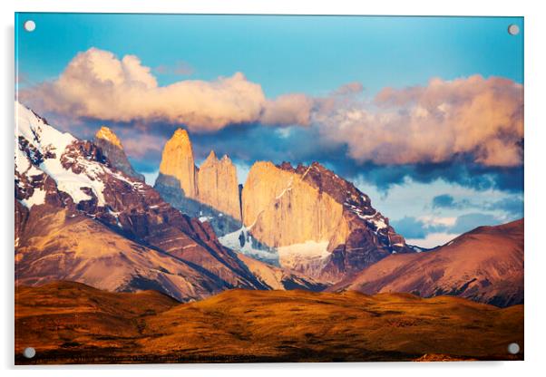 Torres del Paine dawn Acrylic by Ashley Cooper