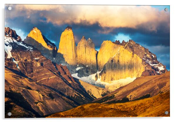 Torres del Paine dawn spire. Acrylic by Ashley Cooper