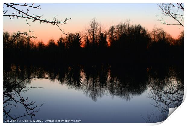 Red sky over Cotswold lake Print by Ollie Hully