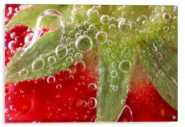 Strawberries in water close up Acrylic by Simon Bratt LRPS