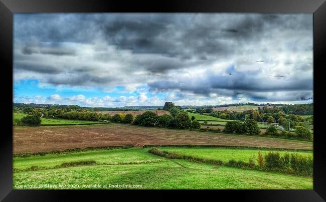 Grey skies and green fields Framed Print by Steve WP