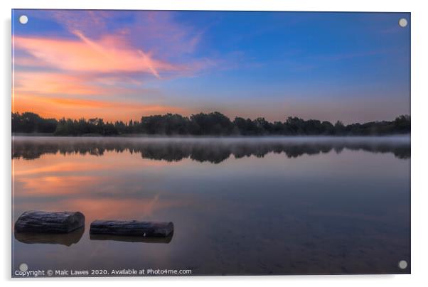 Sunrise over Frensham little pond  Acrylic by Malc Lawes