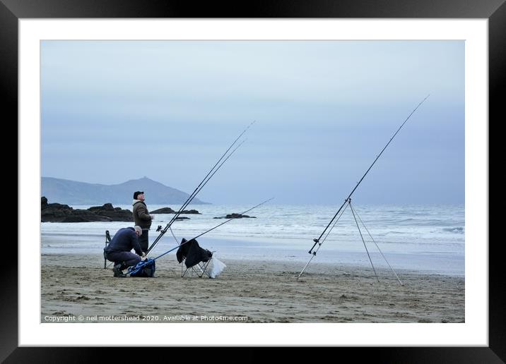 Sea Angling On Tregantle Beach, Cornwall. Framed Mounted Print by Neil Mottershead