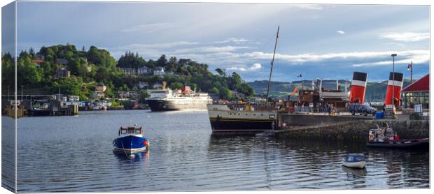 Isle of Mull Ferry and PS Waverley Paddle Steamer, Oban Canvas Print by Arterra 