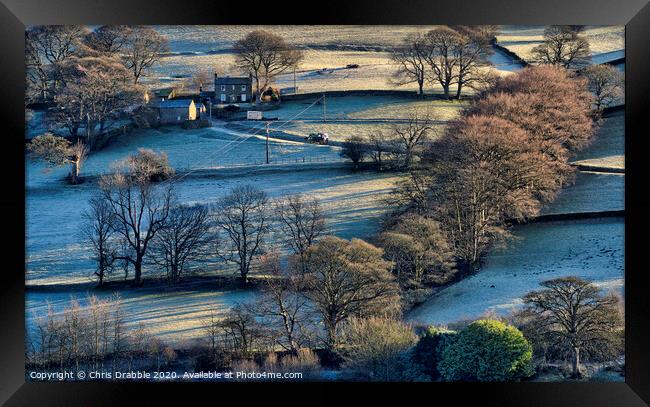 Ashes Farm on a cold morning in Winter Framed Print by Chris Drabble