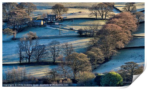 Ashes Farm on a cold morning in Winter Print by Chris Drabble