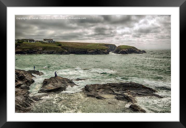 Majestic Fishermen Battle the Cornish Waves Framed Mounted Print by Derek Daniel