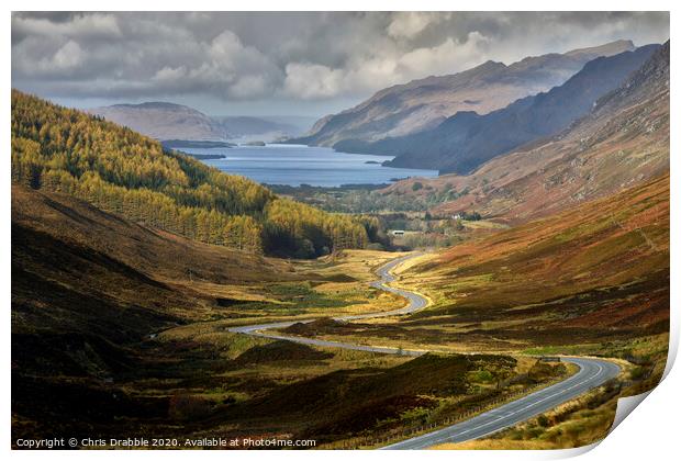 Glen Docherty with Loch Maree in the distance Print by Chris Drabble