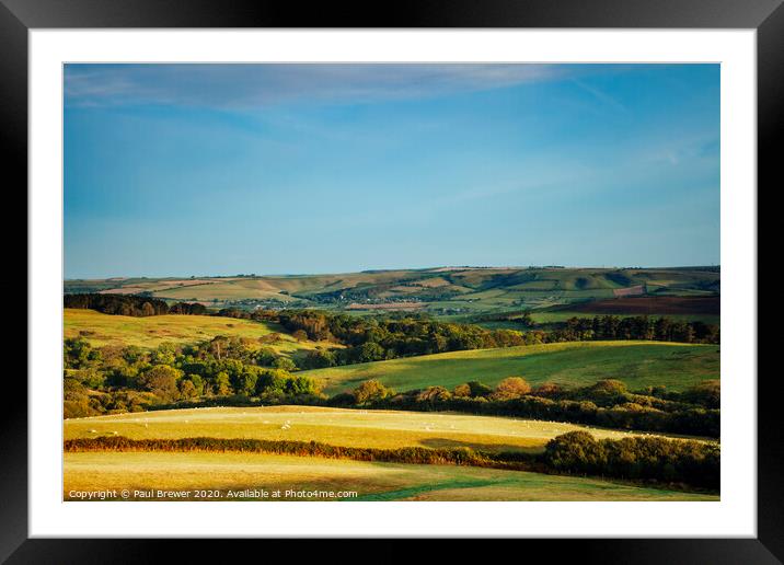 Dorset fields after Sunrise Framed Mounted Print by Paul Brewer