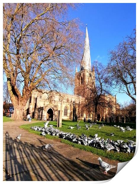 The Crooked Spire and the Pigeons  Print by Michael South Photography