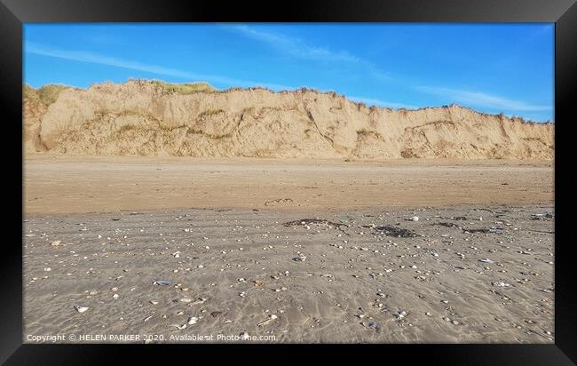 Sandy dunes of Cefn Sidan Beach Framed Print by HELEN PARKER