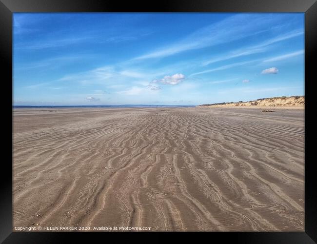 Flowing sands of Cefn Sidan Beach, South Wales Framed Print by HELEN PARKER