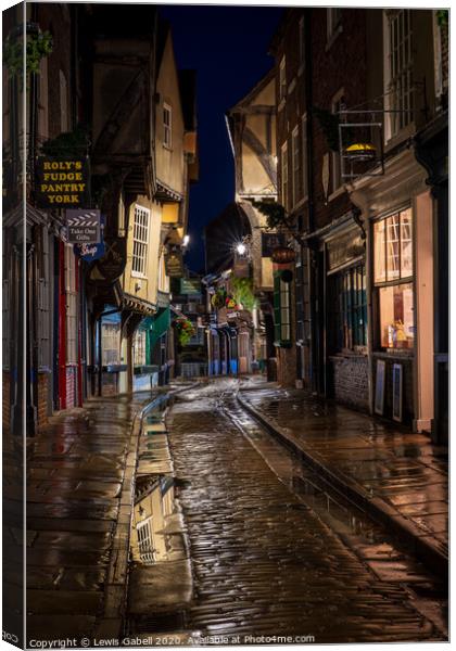 The Shambles, York - Nighttime Reflections on the Historic Roman Street Canvas Print by Lewis Gabell