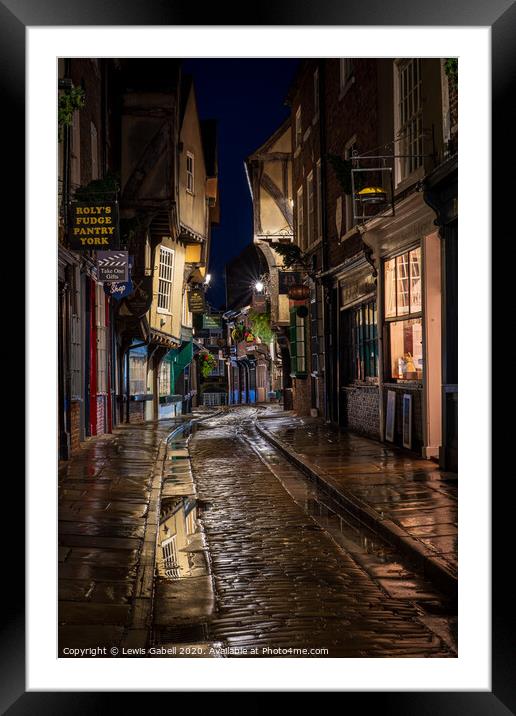 The Shambles, York - Nighttime Reflections on the Historic Roman Street Framed Mounted Print by Lewis Gabell