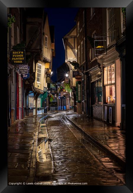 The Shambles, York - Nighttime Reflections on the Historic Roman Street Framed Print by Lewis Gabell