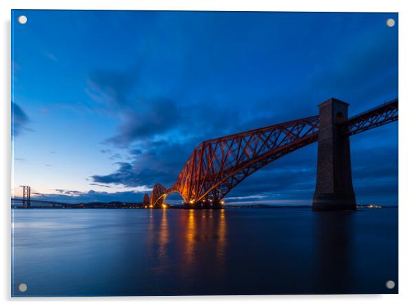 Forth Bridge at dusk. Acrylic by Tommy Dickson