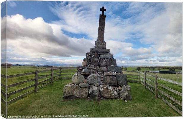 Maggie Wall's Cross - Site of last witch-burning i Canvas Print by Lee Osborne