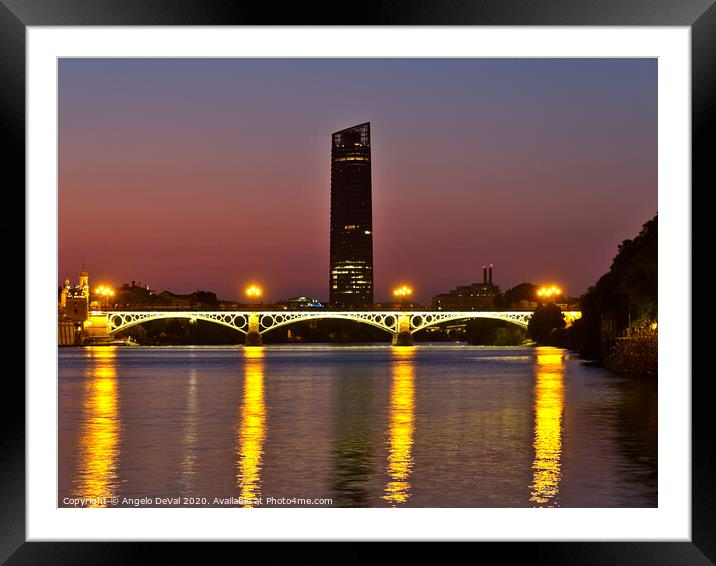 Bridge Over Guadalquivir River at Dusk Framed Mounted Print by Angelo DeVal