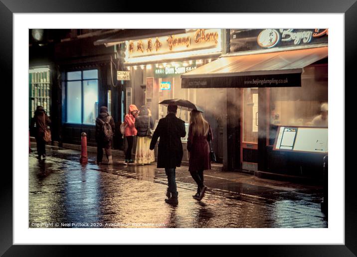 Rainy Night in Soho Framed Mounted Print by Neal P