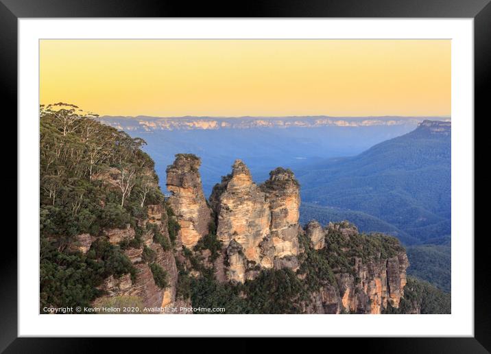 The Three Sisters, Blue Mountains Framed Mounted Print by Kevin Hellon