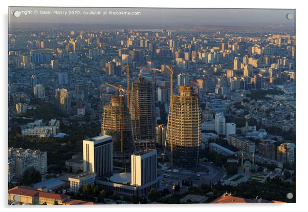 Baku, Azerbaijan, Fairmont Baku, Flame Towers, Construction Acrylic by Navin Mistry