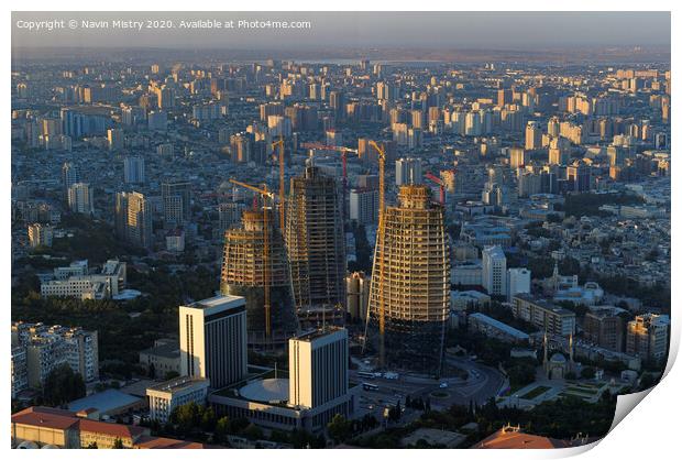 Baku, Azerbaijan, Fairmont Baku, Flame Towers, Construction Print by Navin Mistry