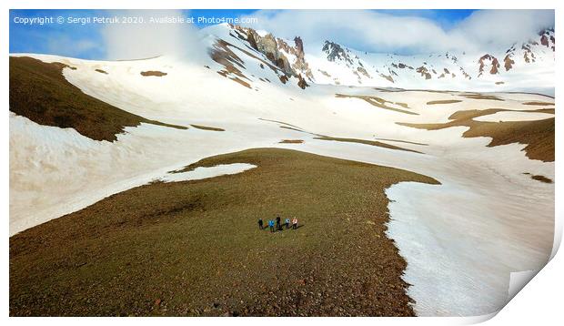 A group of tourists are at the foot of Mount Erciyes in central Turkey. Print by Sergii Petruk