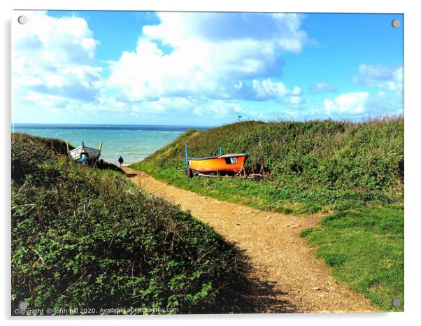 Footpath to the sea at Brook on the Isle of Wight. Acrylic by john hill