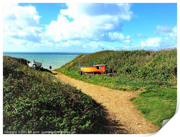 Footpath to the sea at Brook on the Isle of Wight. Print by john hill