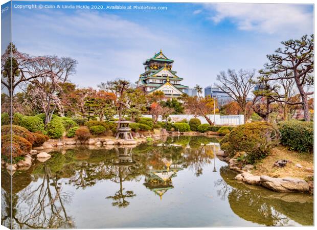 Osaka Castle Keep Reflection Canvas Print by Colin & Linda McKie