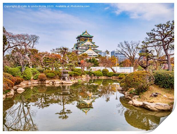 Osaka Castle Keep Reflection Print by Colin & Linda McKie