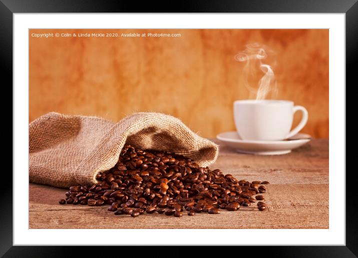 Coffee Beans and Burlap Sack Framed Mounted Print by Colin & Linda McKie