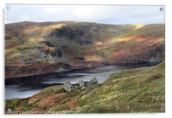Ruin with Light Raking the Fells above Haweswater, Lake District Acrylic by David Forster