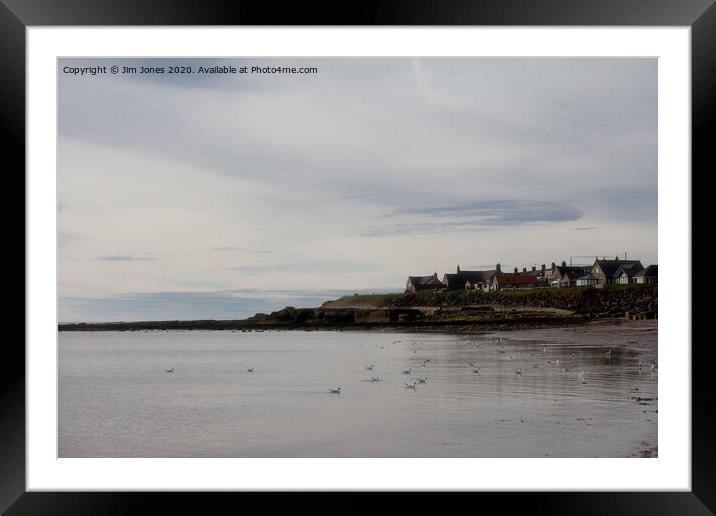 Calm Sea and Grey Sky at Druridge Bay Framed Mounted Print by Jim Jones