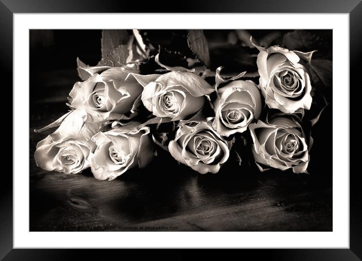 Roses on a table in black and white Framed Mounted Print by Simon Bratt LRPS