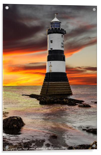 Penmon Point Lighthouse at Sunset Acrylic by Len Pugh