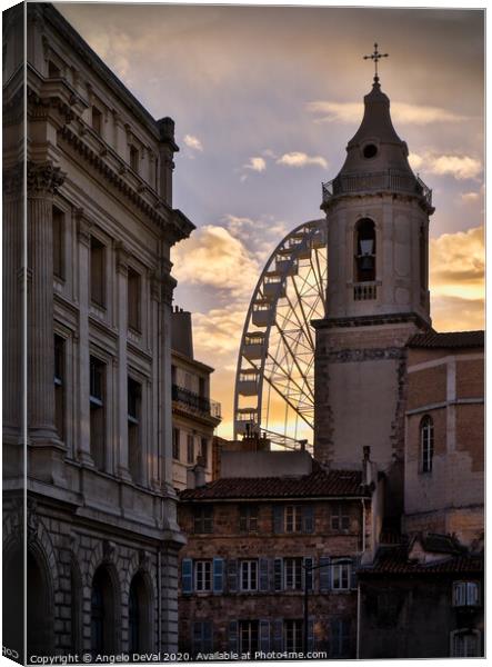 Ferris Wheel and sunset in Marseille Canvas Print by Angelo DeVal