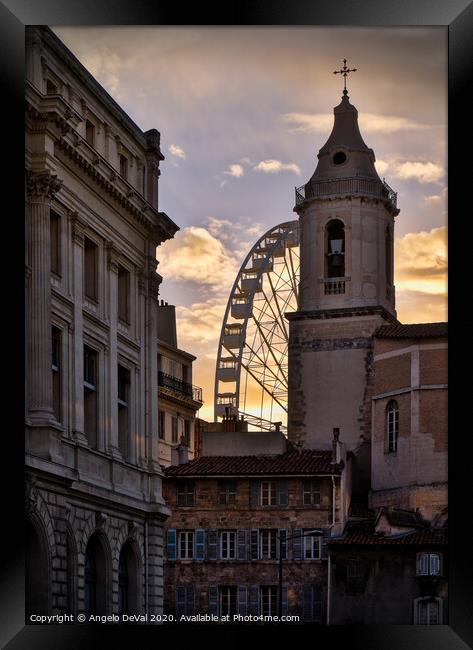 Ferris Wheel and sunset in Marseille Framed Print by Angelo DeVal