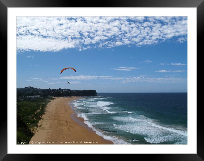 Hang Glider over Mona Vale Beach Framed Mounted Print by Stephen Hamer