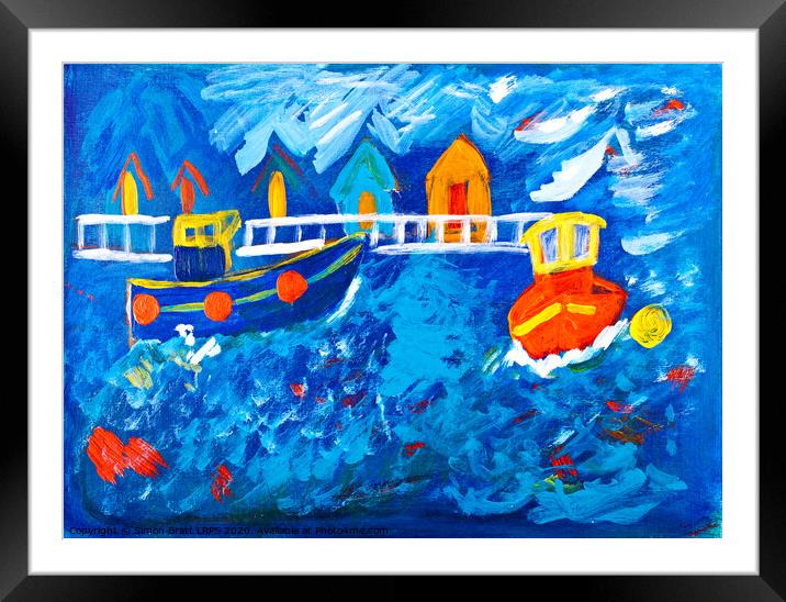 Tug boats at sea acrylic painting by Kay Gale Framed Mounted Print by Simon Bratt LRPS