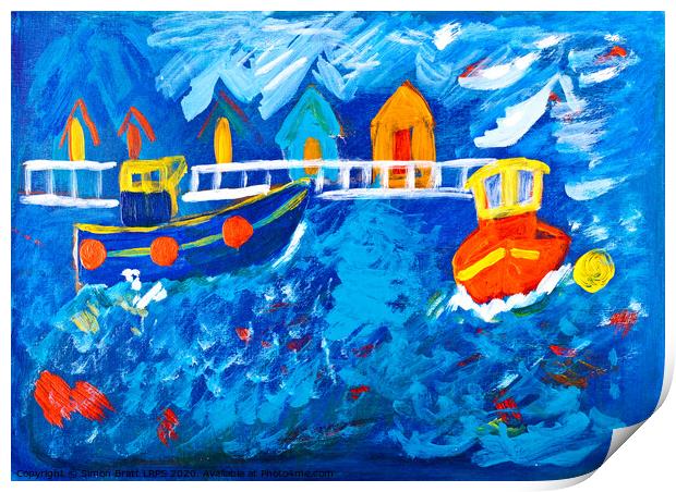 Tug boats at sea acrylic painting by Kay Gale Print by Simon Bratt LRPS