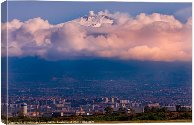 Mount Etna towering over a City Canvas Print by mick gibbons