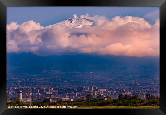Mount Etna towering over a City Framed Print by mick gibbons