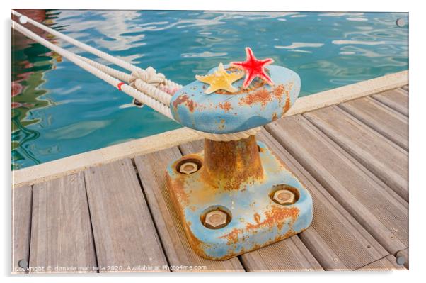 detail of a bollard with two starfishes and a rope Acrylic by daniele mattioda