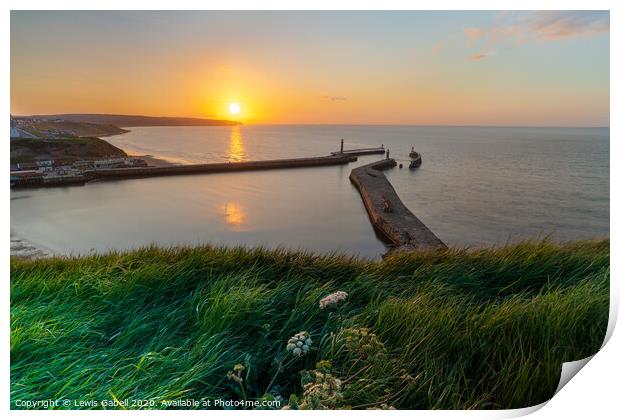 Sunset over Whitby Harbour Print by Lewis Gabell