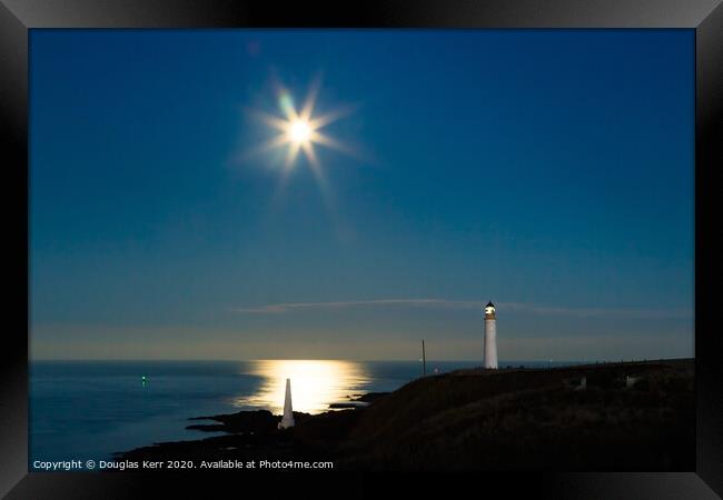 Scurdieness Lighthouse in moonlight Framed Print by Douglas Kerr