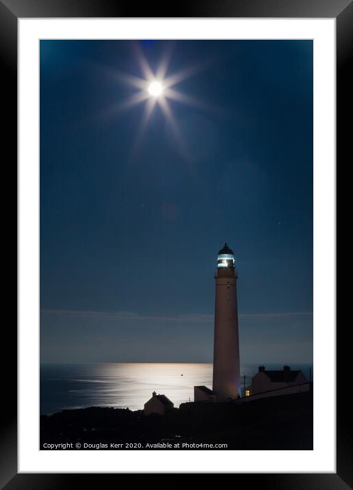 Scurdieness Lighthouse in moonlight Framed Mounted Print by Douglas Kerr